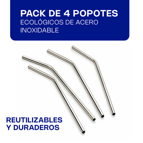 Popote Curvo Ecológico de Acero Inoxidable