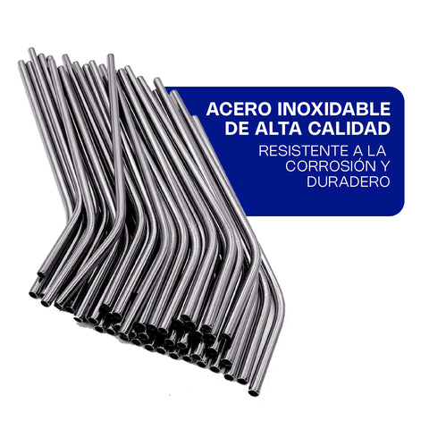 Popote Curvo Ecológico de Acero Inoxidable