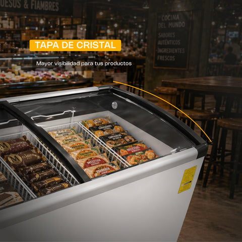 Congelador Tapa de Cristal Curvo 10 pies