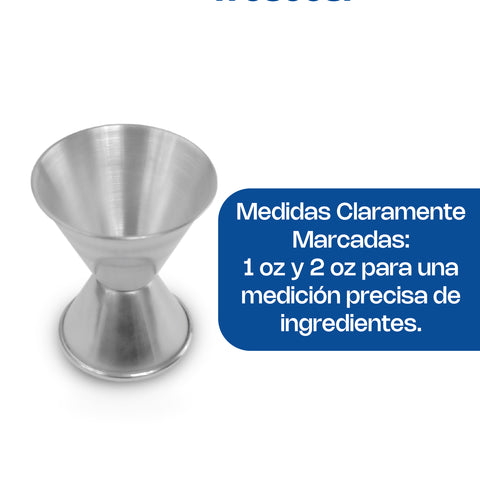 Medidor para bebidas doble de acero inoxidable, 1 y 2 oz.