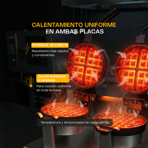 Waflera Belga Giratoria Doble 1,850 W